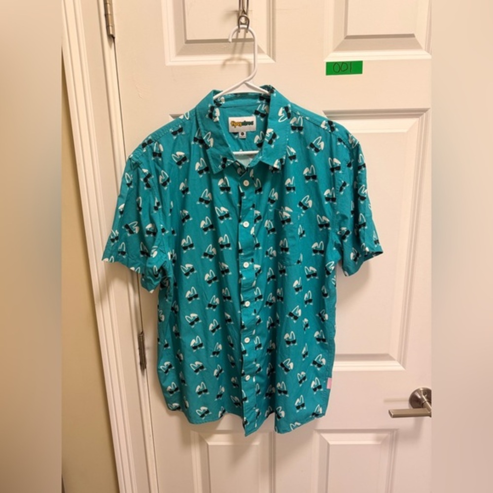 Mens Tipsy Elves Short Sleeve Button Down Bunny Shirt